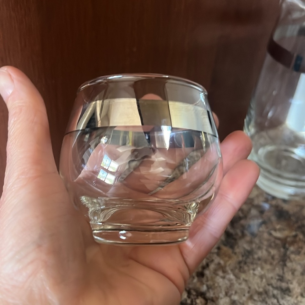Vintage Silver Rim Glass Pitcher and Tumblers Set - Picture 5 of 5